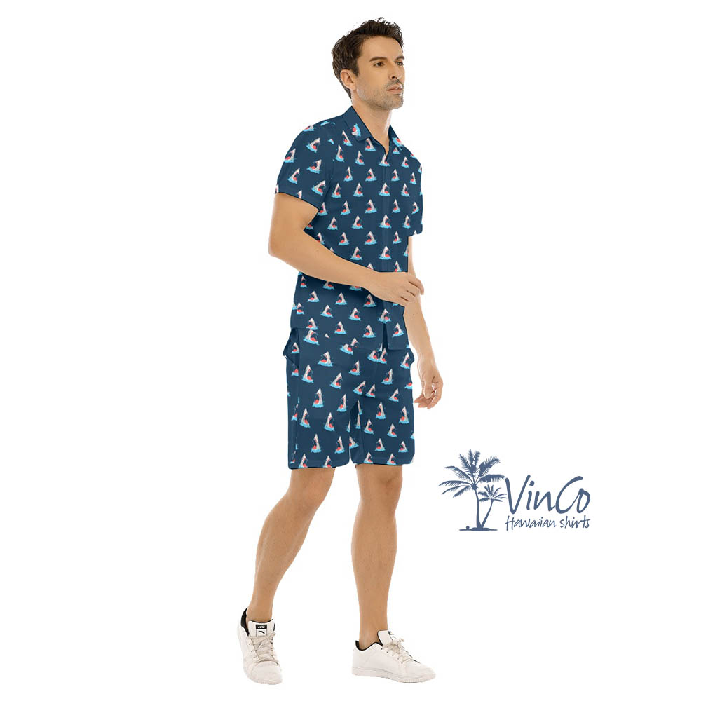 All Over Print Shark Hawaiian Shirt Shorts For Men