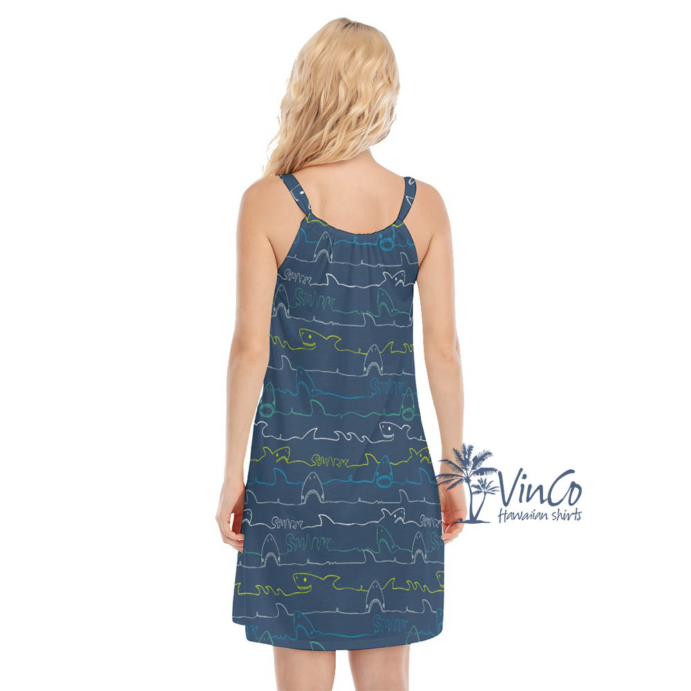 Shark Navy Hawaiian Dress For Women