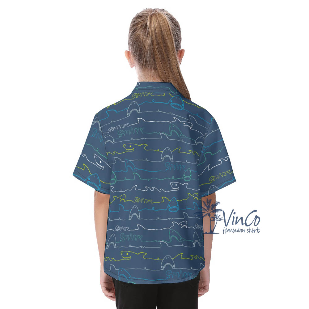 Navy Shark Kid's Hawaiian Shirt