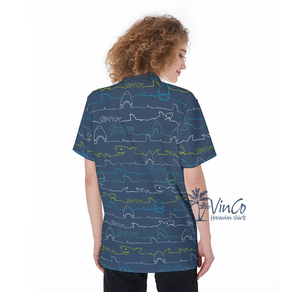 Navy Women's Shark Hawaiian Shirt