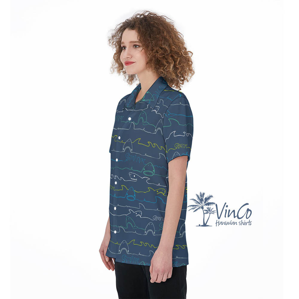 Navy Women's Shark Hawaiian Shirt