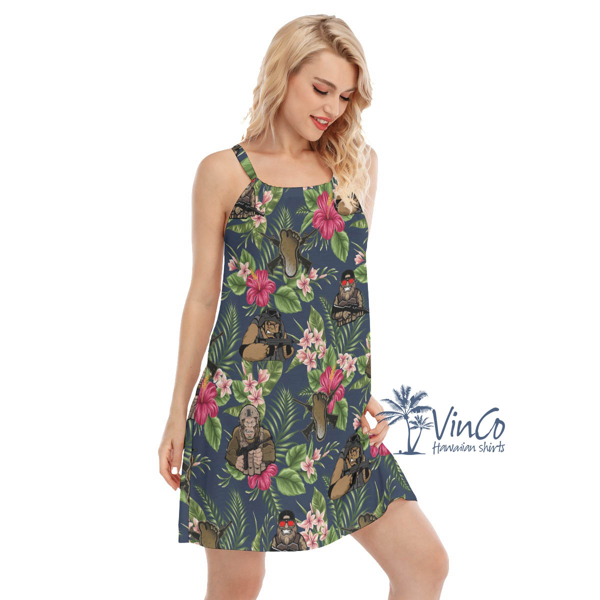 Funny Bigfoot Tactical Floral Hawaiian Dresses For Women