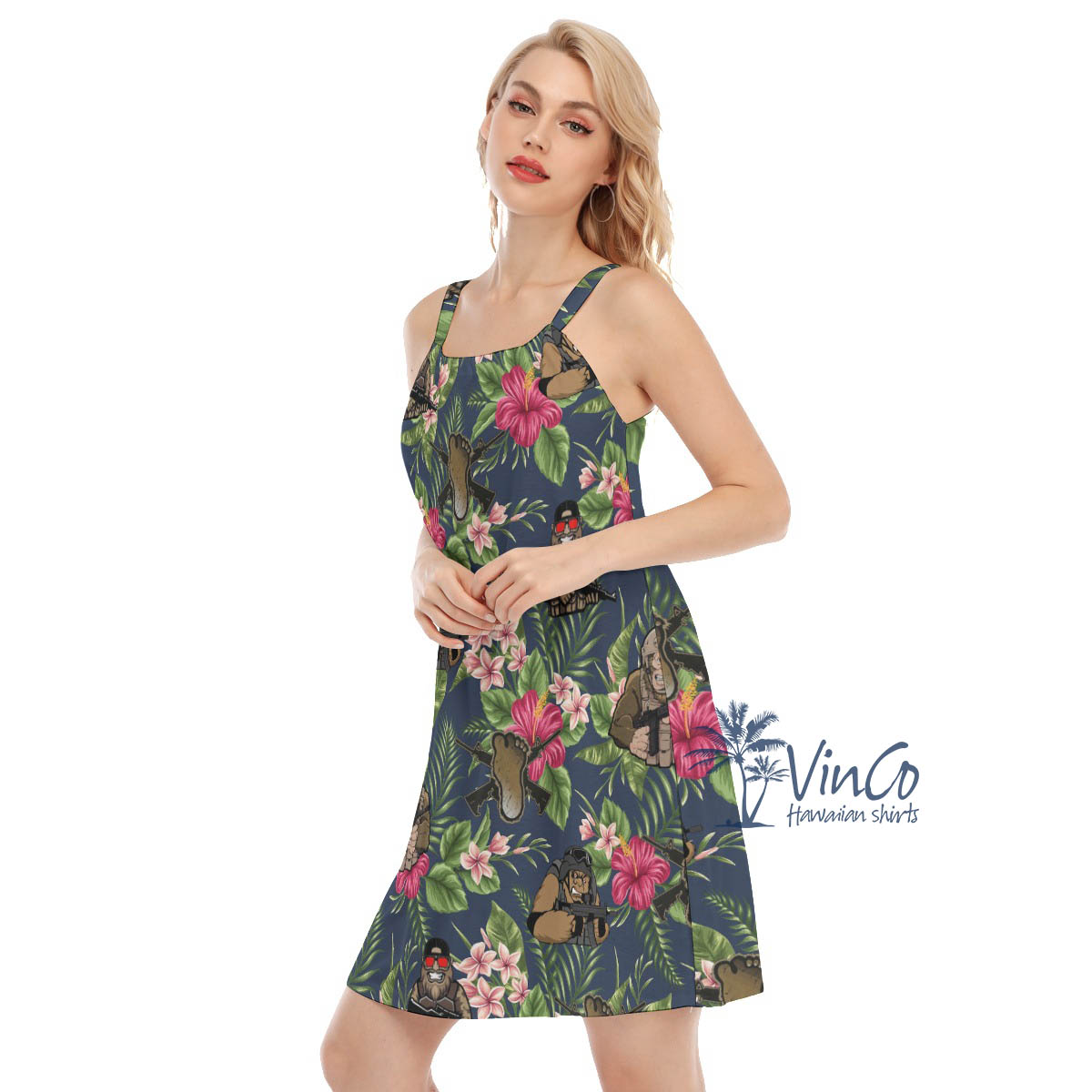 Funny Bigfoot Tactical Floral Hawaiian Dresses For Women