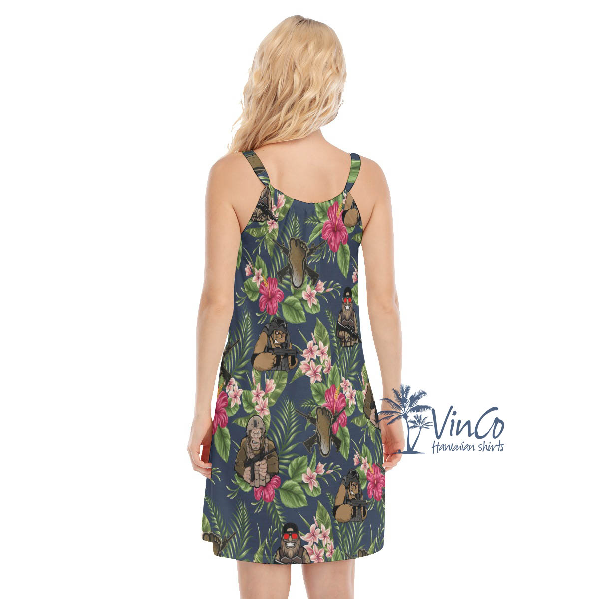 Funny Bigfoot Tactical Floral Hawaiian Dresses For Women
