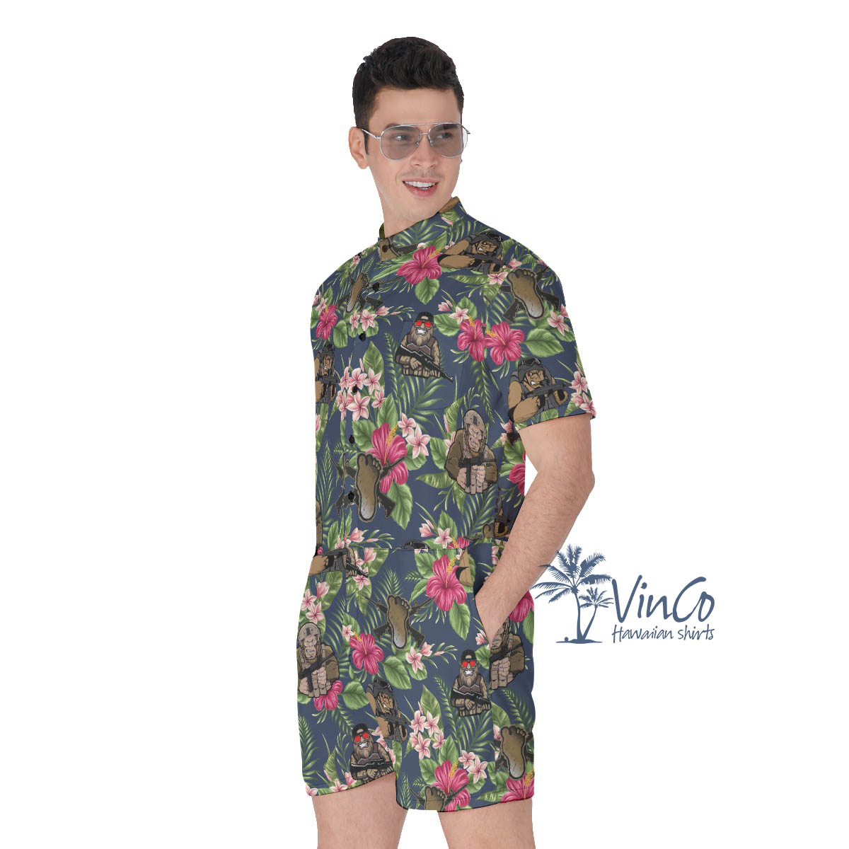 Floral Tactical Bigfoot Hawaiian Romper For Men
