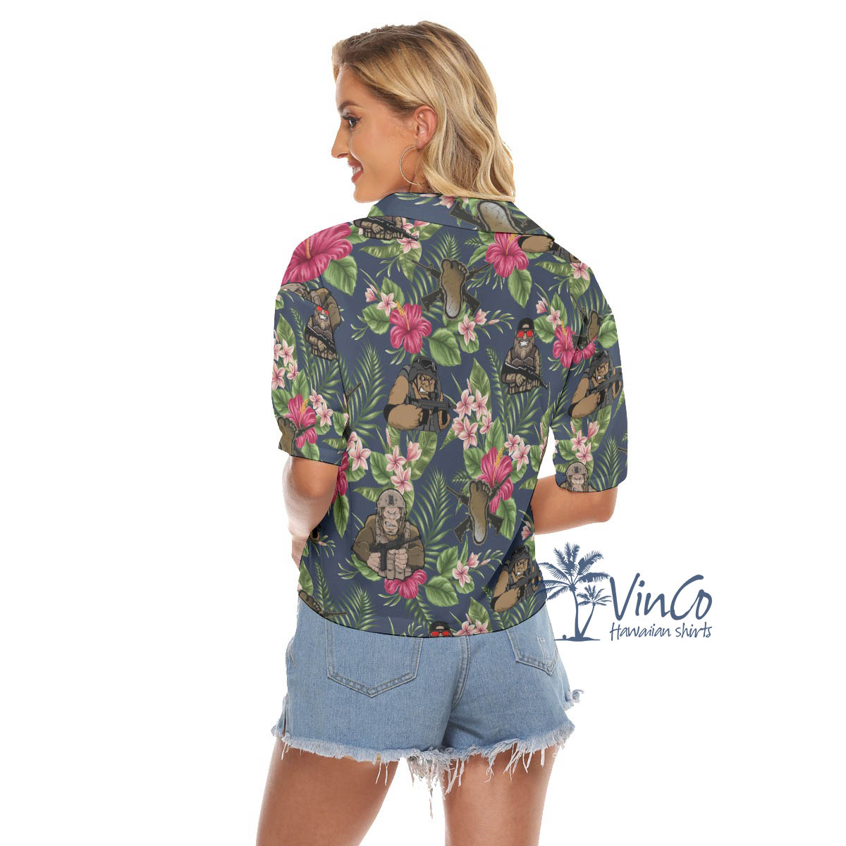 Floral Bigfoot Tactical Hawaiian Cropped Shirt For Women
