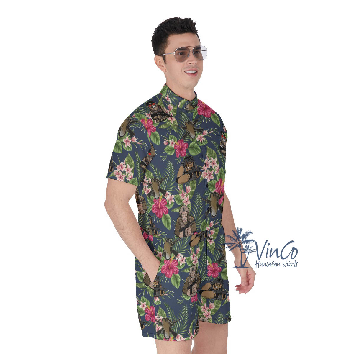 Floral Tactical Bigfoot Hawaiian Romper For Men