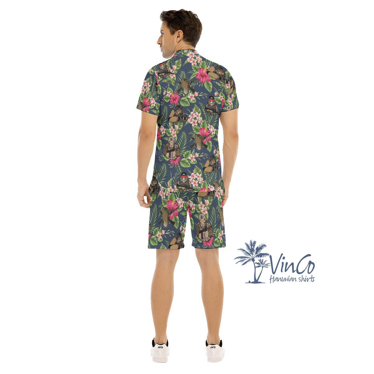 Funny Bigfoot Tactical Floral Hawaiian Shirt And Matching Shorts For Men