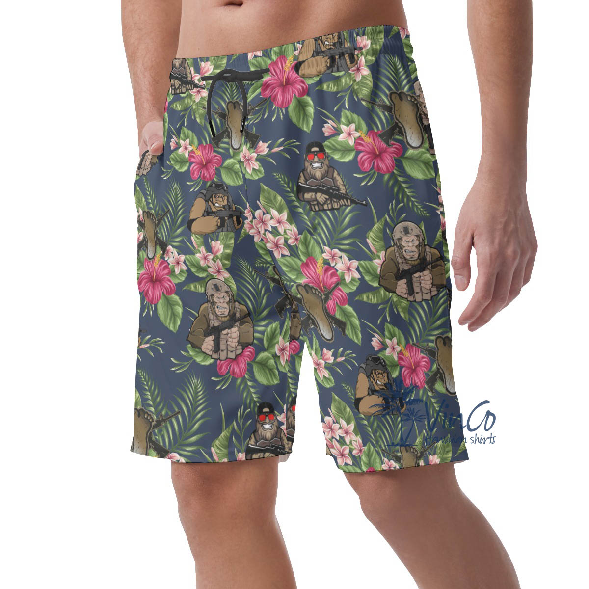 Funny Bigfoot Tacticals Floral Hawaiian Beach Shorts For Men