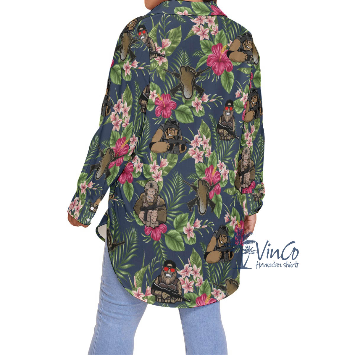Floral Bigfoot Tacticals Hawaiian Plus Size Shirt For Women