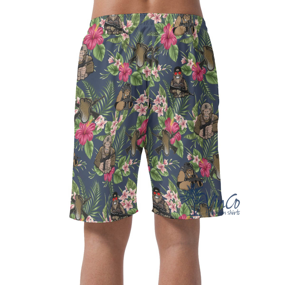 Funny Bigfoot Tacticals Floral Hawaiian Beach Shorts For Men