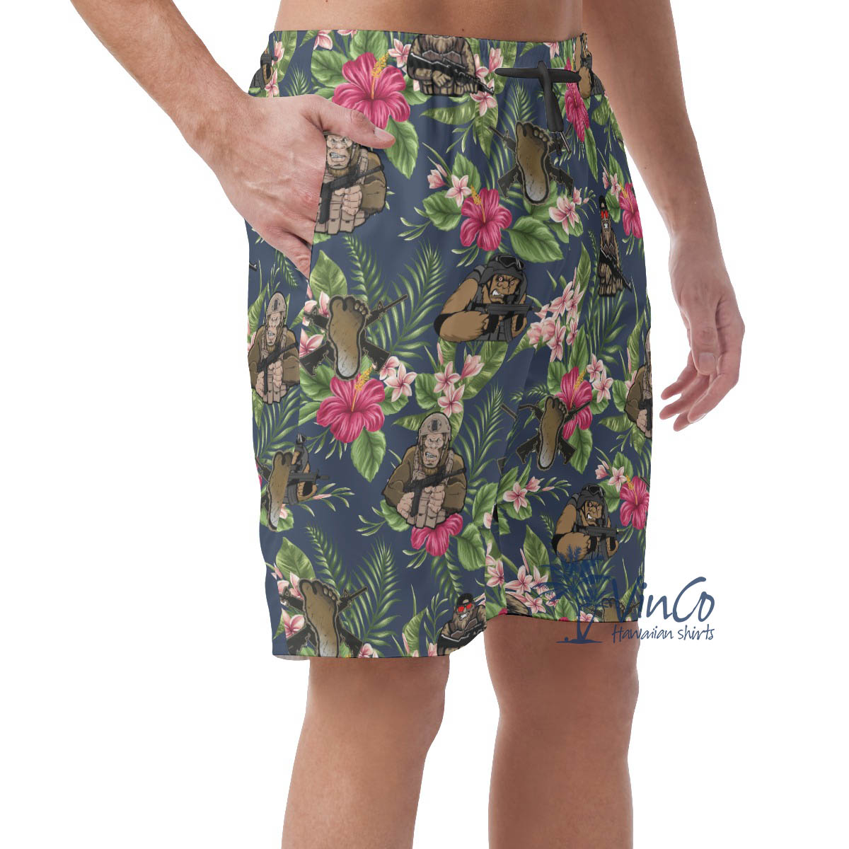 Funny Bigfoot Tacticals Floral Hawaiian Beach Shorts For Men