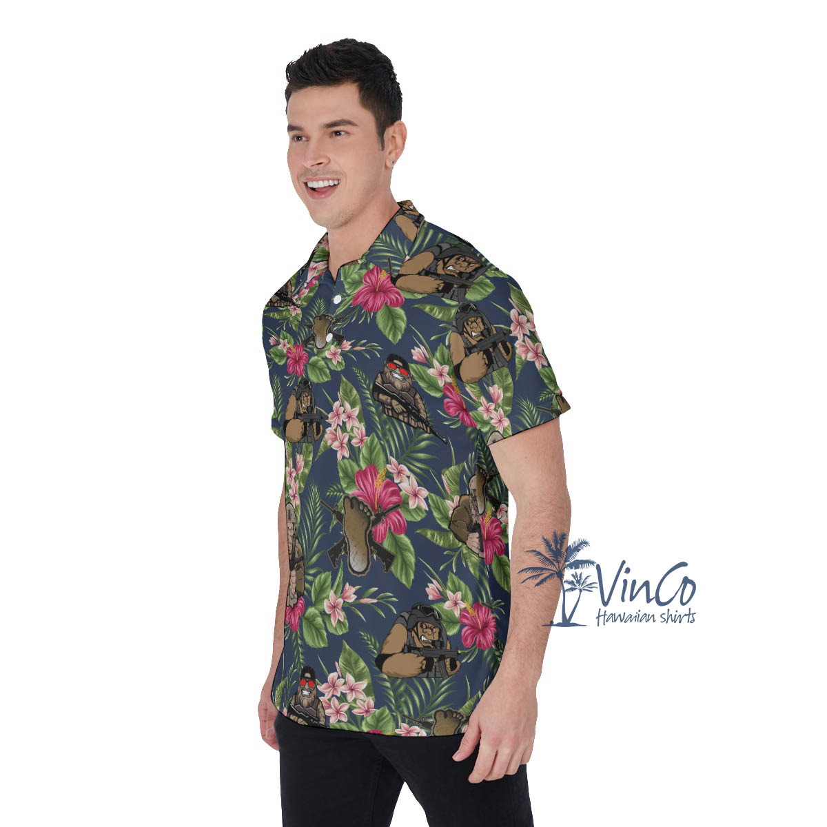 Floral Tacticals Bigfoot Hawaiian Polo Shirt For Men
