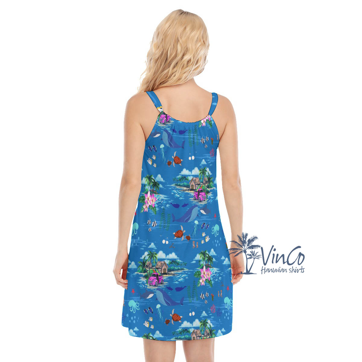 Ocean Creatures Tropical Blue Hawaiian Dresses For Women
