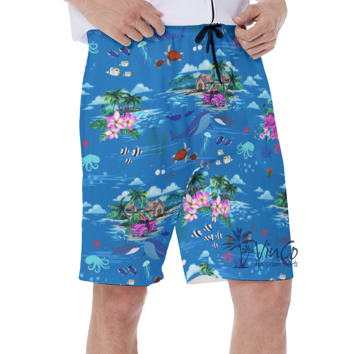 Blue Whale Tropical Hawaiian Swim Trunks For Men