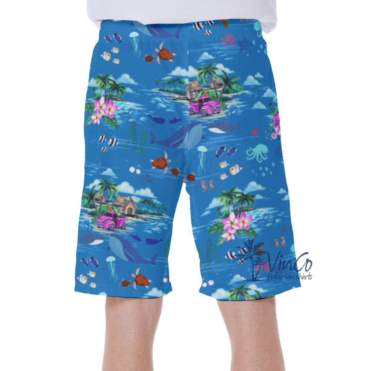 Blue Whale Tropical Hawaiian Swim Trunks For Men