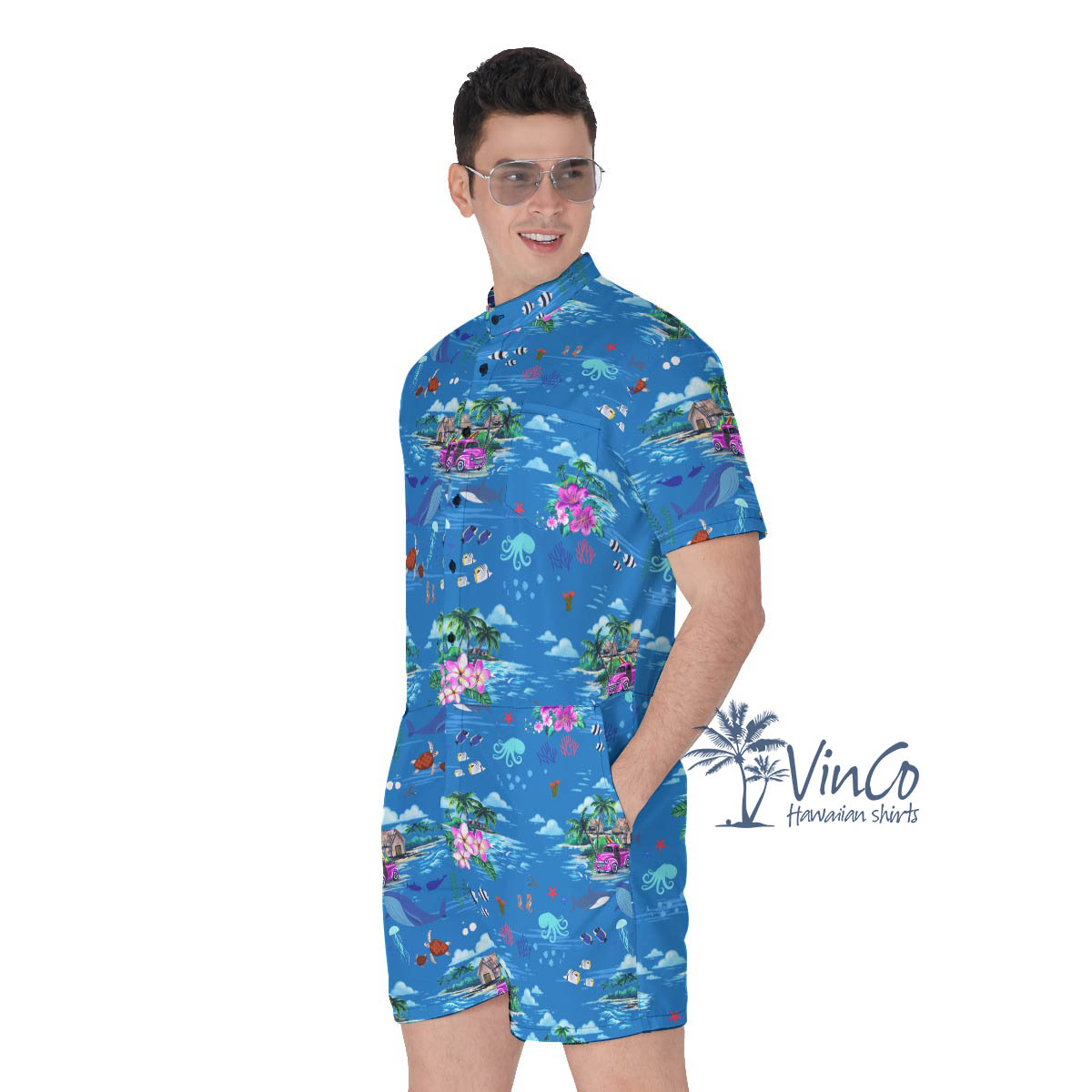 Ocean Creatures Tropical Summer Hawaiian Romper For Men