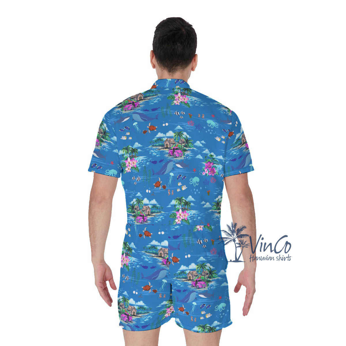 Ocean Creatures Tropical Summer Hawaiian Romper For Men