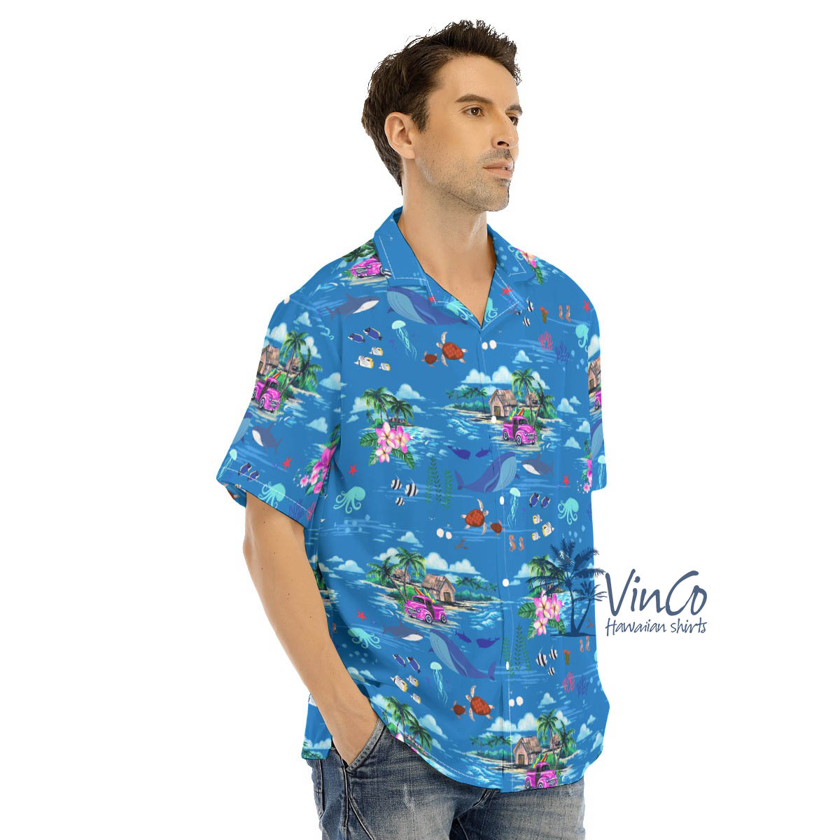 Ocean Whale Tropical Blue Hawaiian Shirt