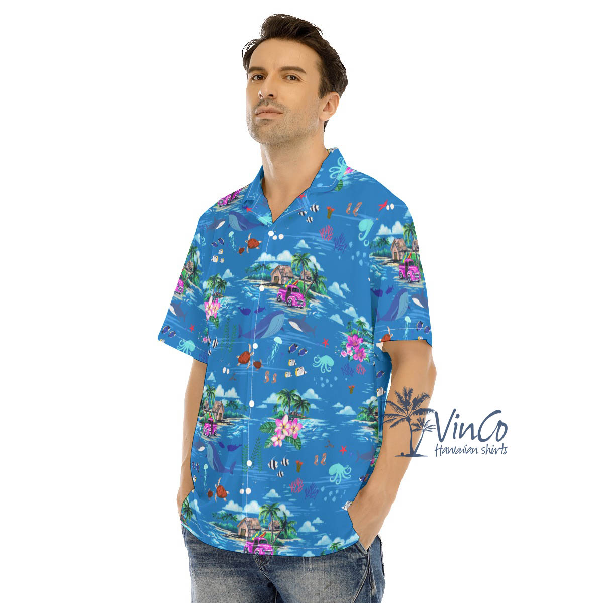 Ocean Whale Tropical Blue Hawaiian Shirt