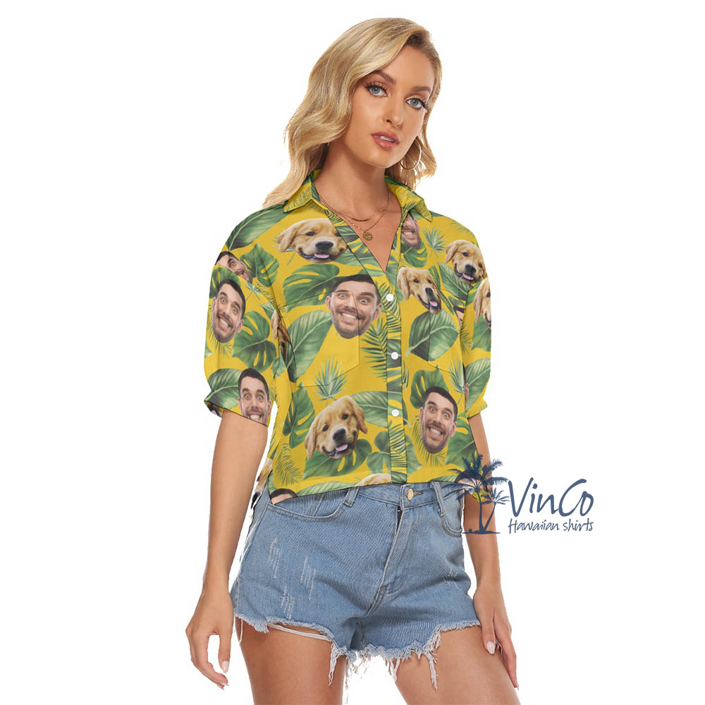 Custom Multiple Face Hawaiian Cropped Shirt For Women
