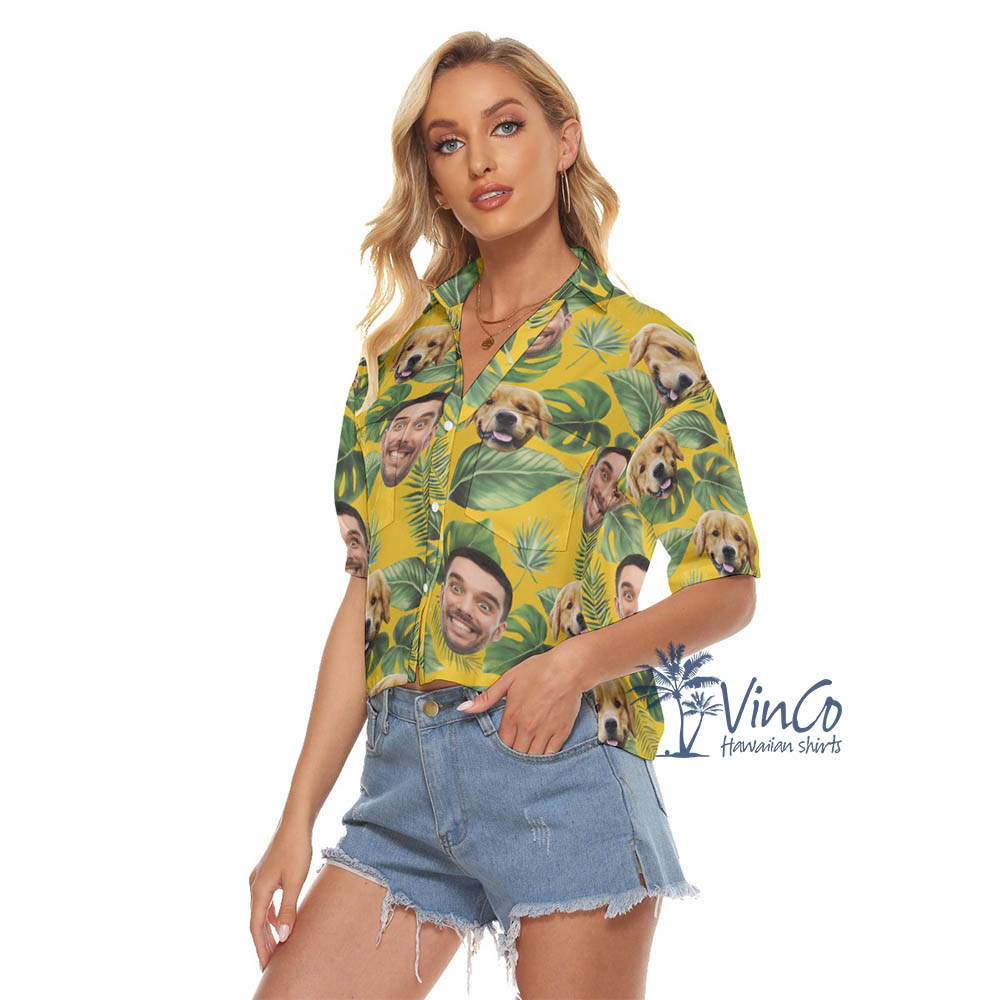 Custom Multiple Face Hawaiian Cropped Shirt For Women