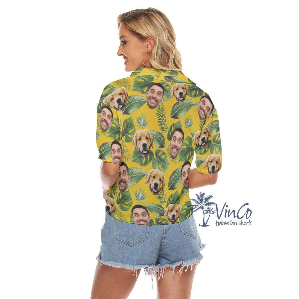 Custom Multiple Face Hawaiian Cropped Shirt For Women