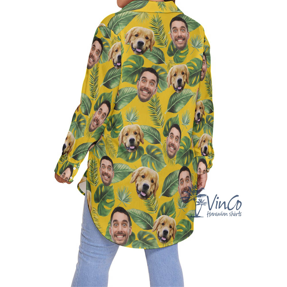 Tropical Custom Dog Face Plus Size Hawaiian Shirt For Women