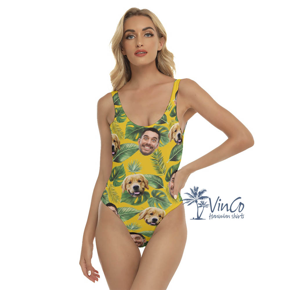 Custom Hawaiian Swimsuit With Dog Faces For Women - variant image 1