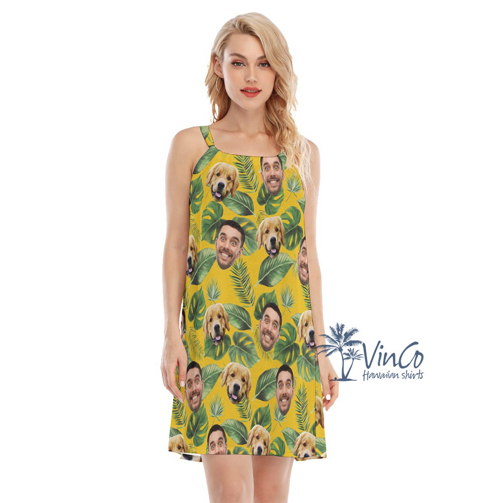 Custom Human And Dog Face Hawaiian Dress For Women - variant image 1