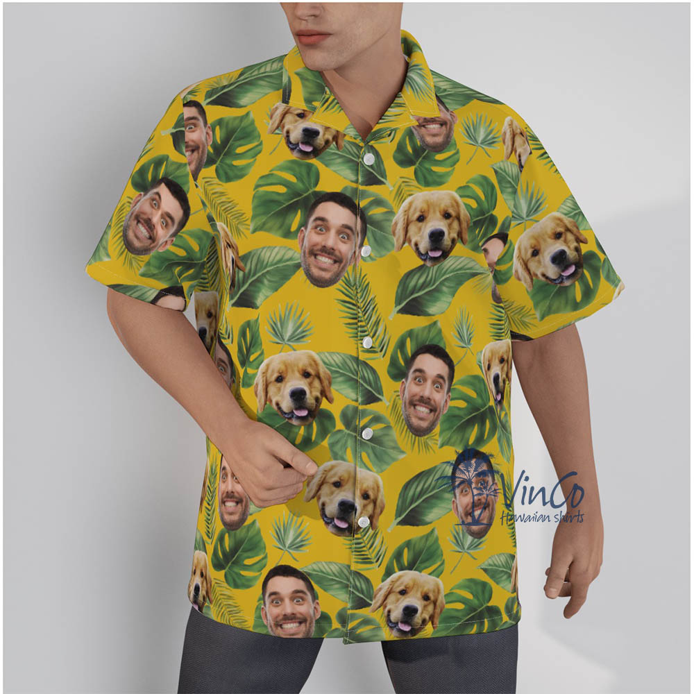 Custom Dog And Owner Faces Hawaiian Shirts For Men - variant image 1