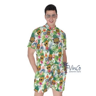 Funny Skull Pineapple Tropical Summer Hawaiian Romper For Men
