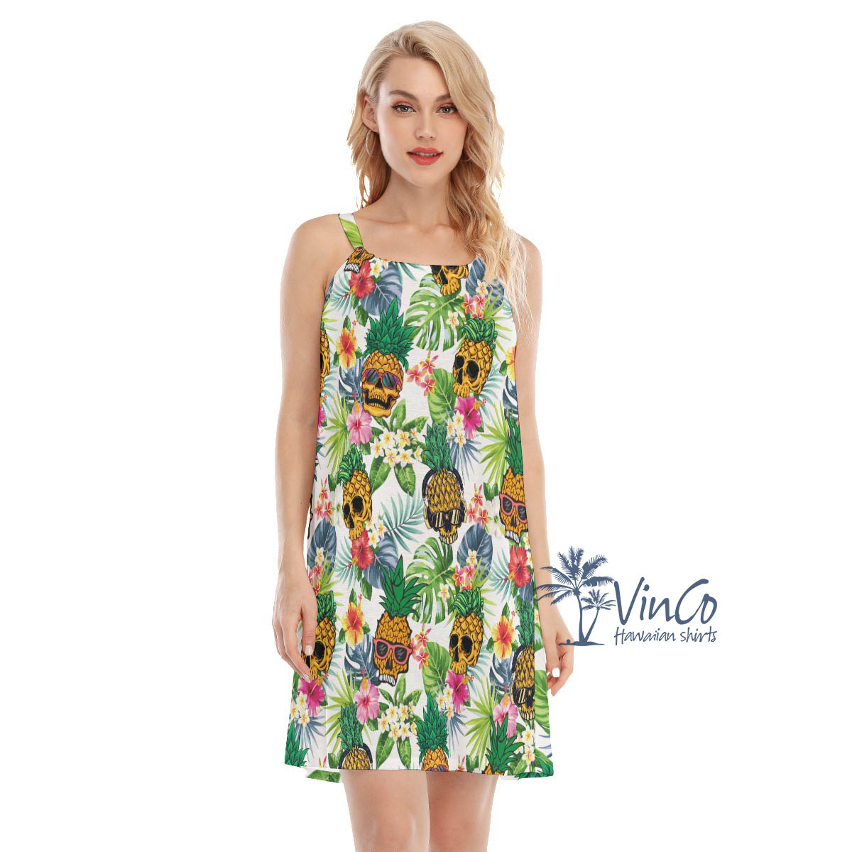 Funny Tropical Pineapple Skull Hawaiian Dresses For Women - variant image 1