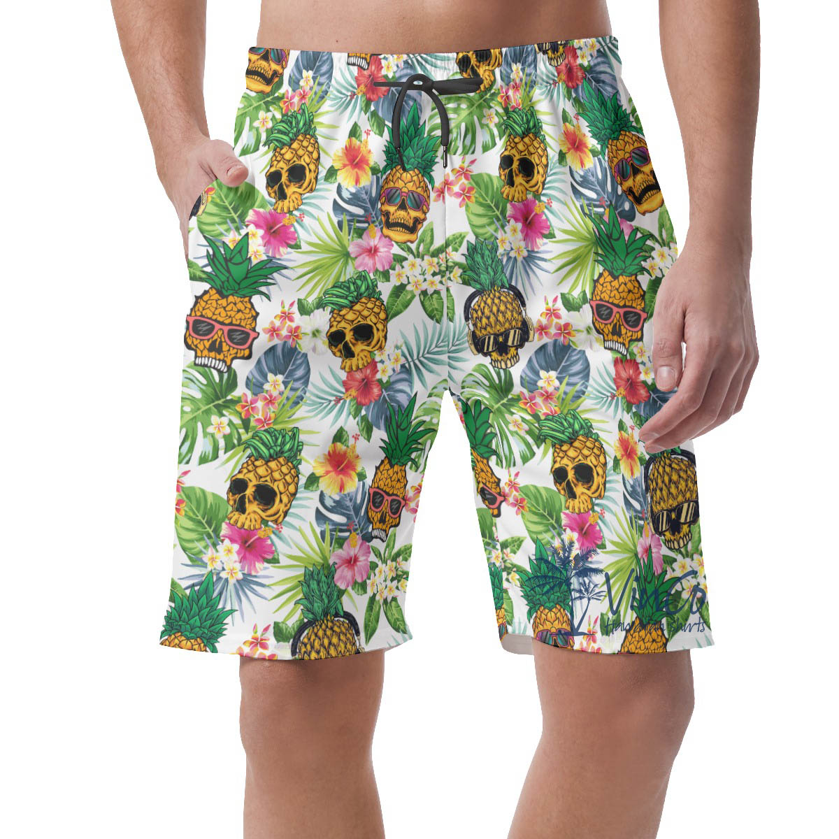 Tropical Pineapple Skull Hawaiian Summer Shorts For Men - variant image 1