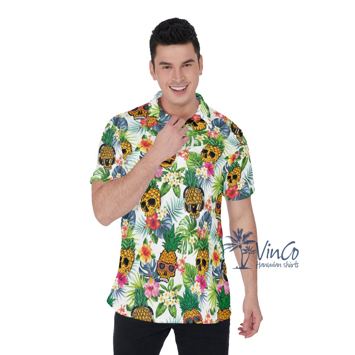 Funny Pineapple Skull Tropical Hawaiian Polo Shirt For Men - variant image 1