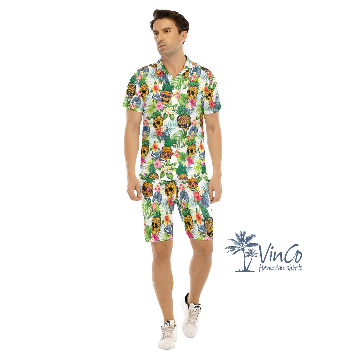 Funny Skull Pineapple Tropical Hawaiian Shirt And Matching Shorts For Men - variant image 1