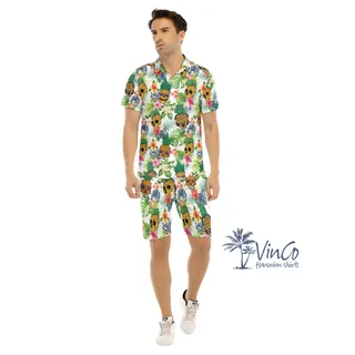 Funny Skull Pineapple Tropical Hawaiian Shirt And Matching Shorts For Men