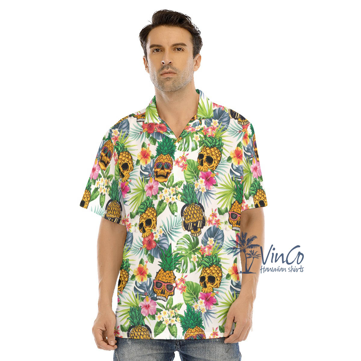 Funny Skull Pineapple Tropical Hawaiian Shirt - variant image 1
