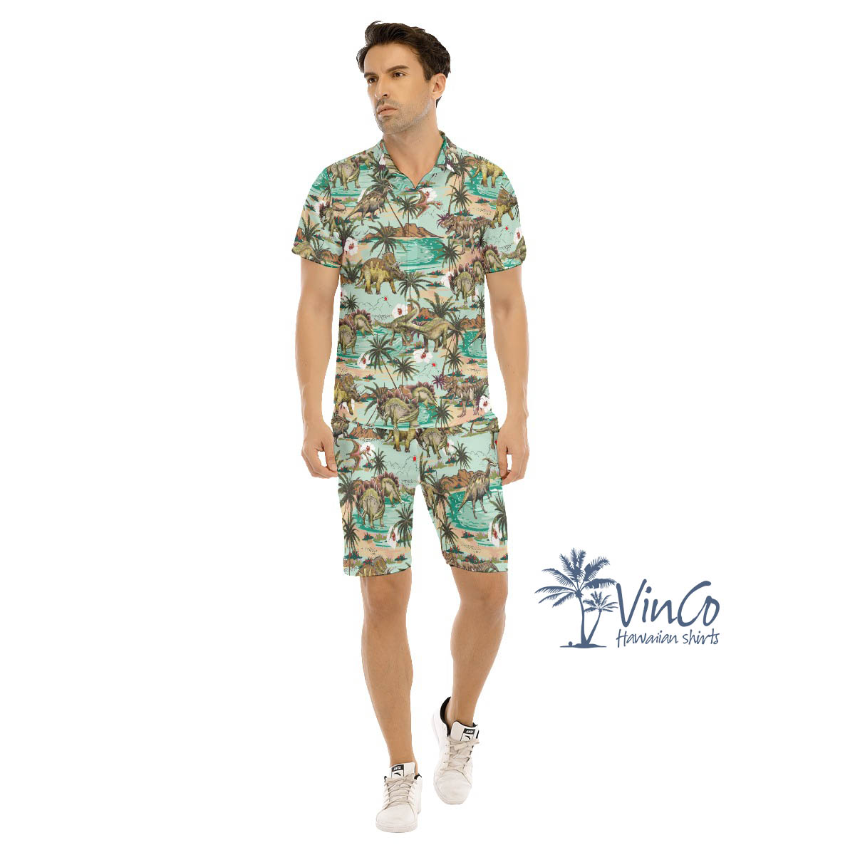 Dinosaur Tropical Palm Tree Hawaiian Shirt And Shorts For Men - variant image 1