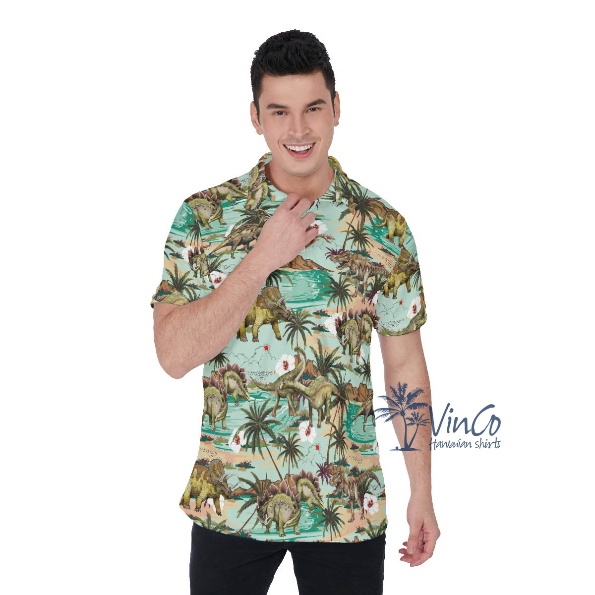 Tropical Dinosaur Summer Hawaiian Gofl Shirt For Men - variant image 1