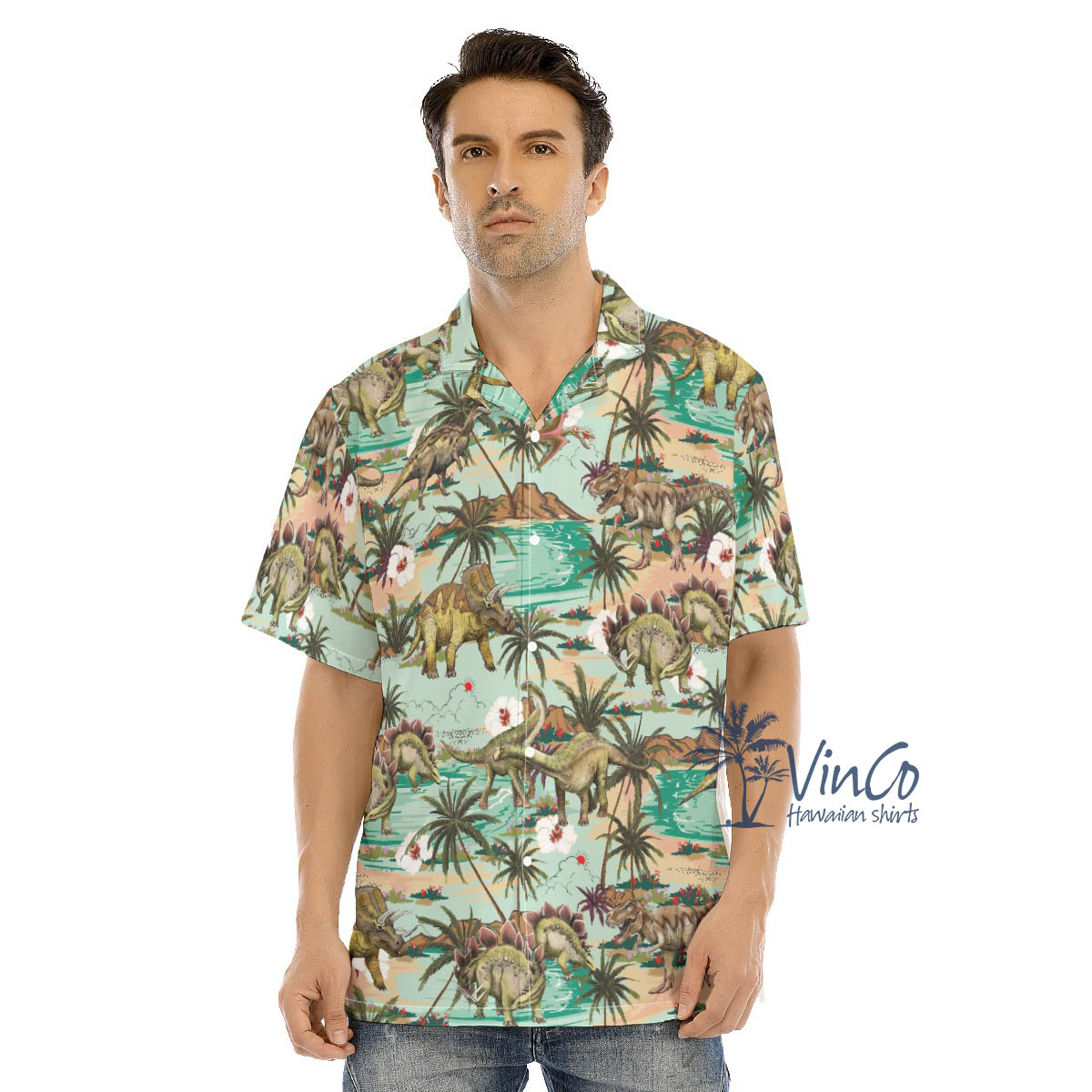 Tropical Island Dinosaur Summer Hawaiian Shirt - variant image 1