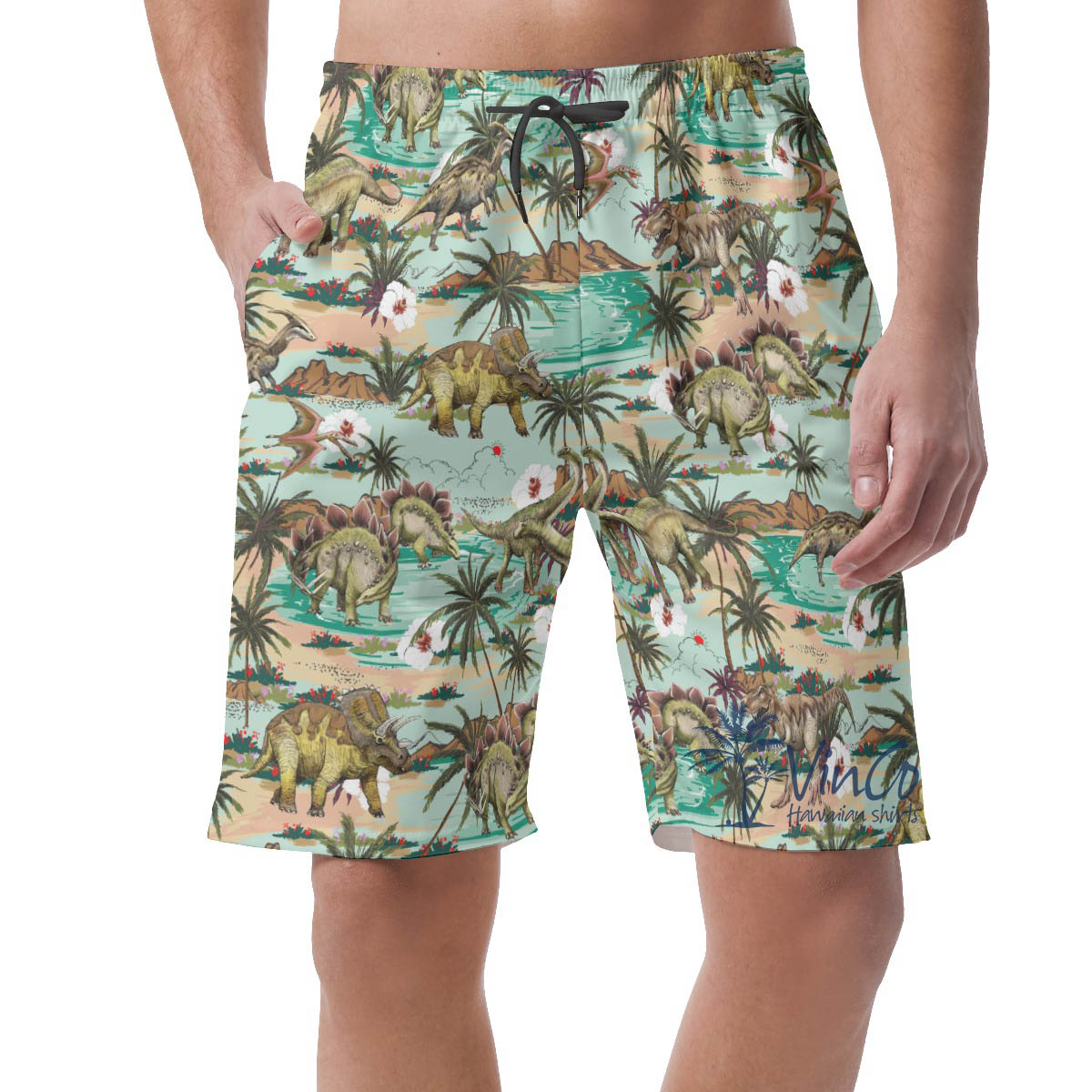 Dinosaur Tropical Summer Hawaiian Beach Shorts For Men - variant image 1