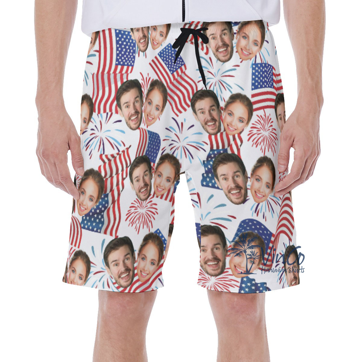 4th Of July Custom Couple Faces Men's Hawaiian Shorts - variant image 1