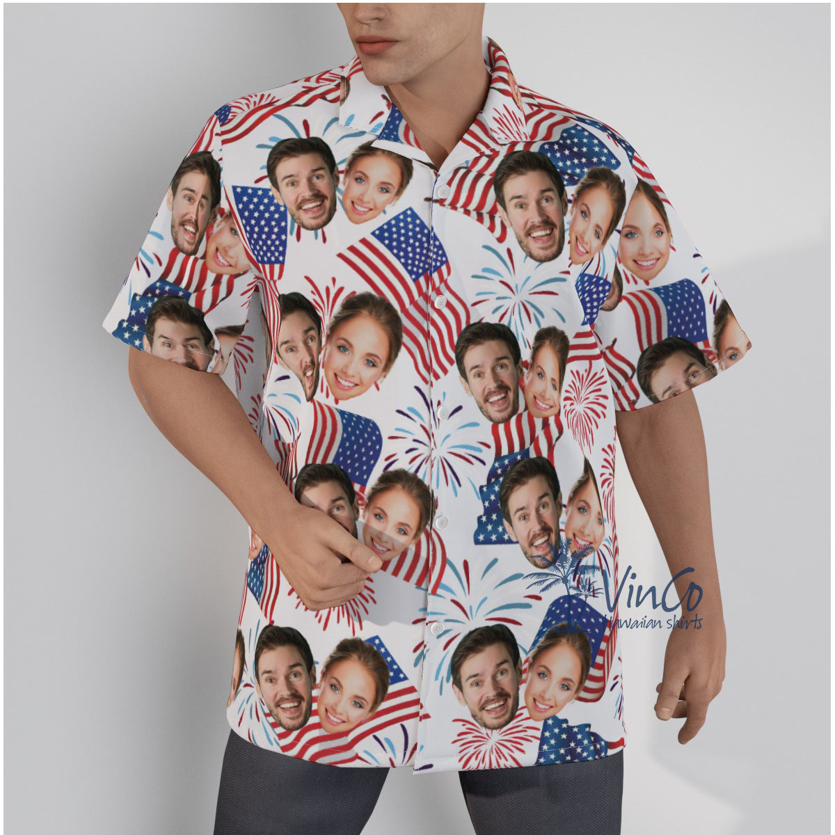 White Red And Blue Patriotic Custom Multiple Faces Hawaiian Shirt - variant image 1