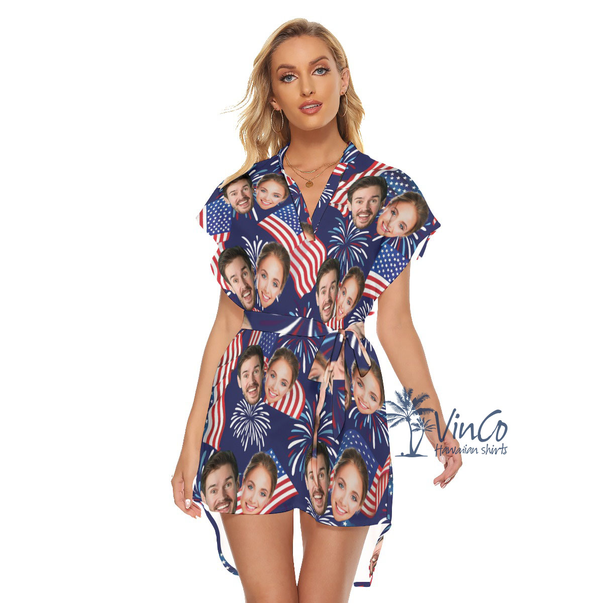 Custom Multi Faces Patriotic Women's Hawaiian Dress With Belts - variant image 1
