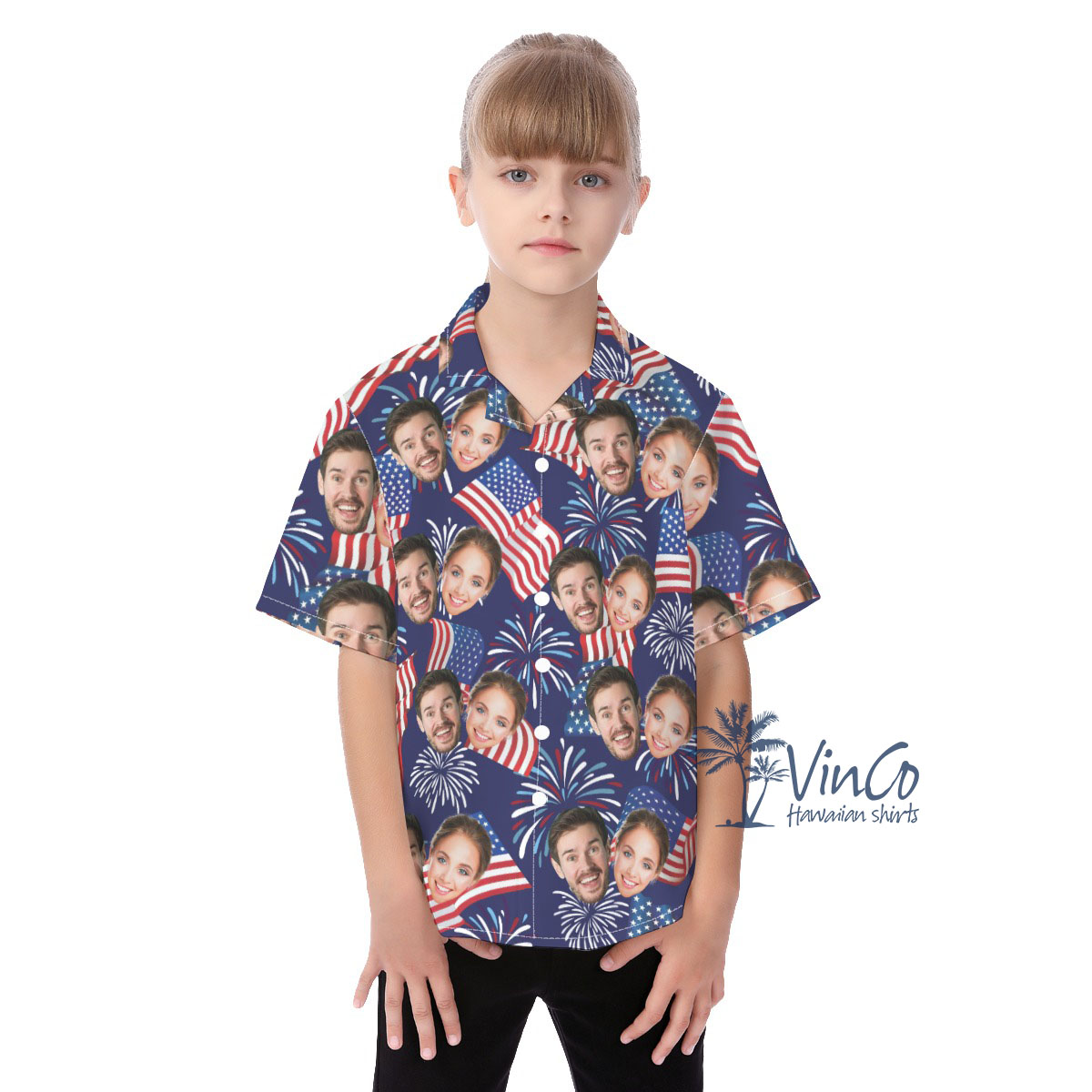 Custom Multi Faces Patriotic Kid's Hawaiian Shirt - variant image 1