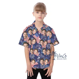 Custom Multi Faces Patriotic Kid's Hawaiian Shirt