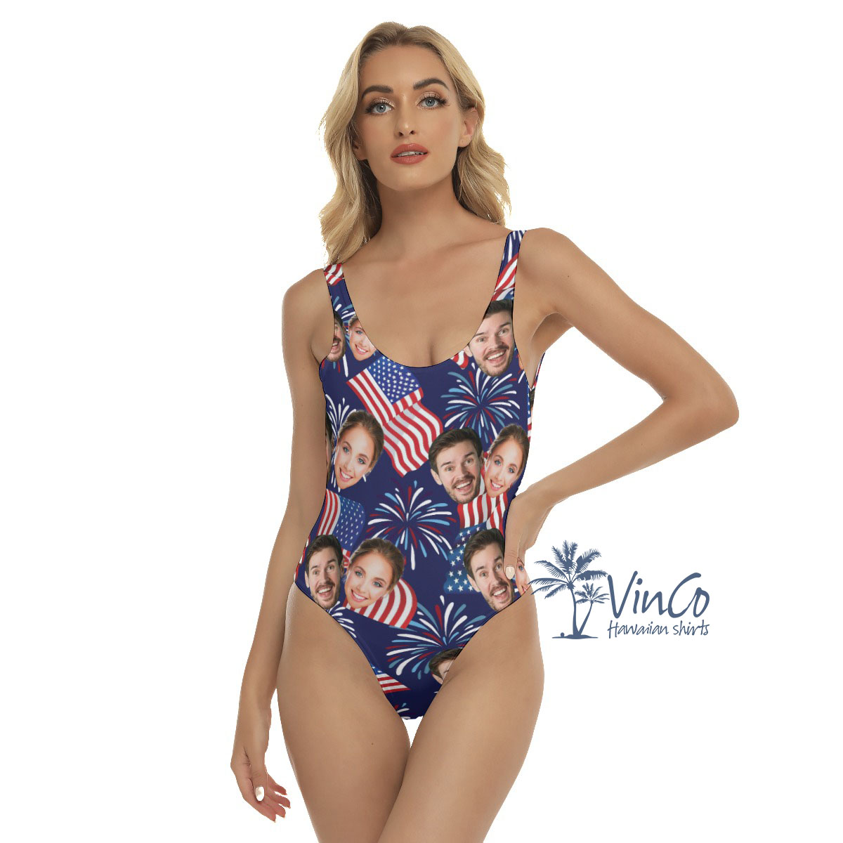 Custom Multi Faces 4th Of July Women's Swimsuit - variant image 1