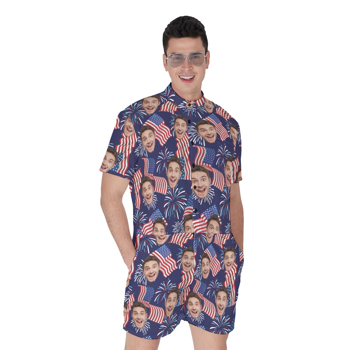 Custom 2 Faces American Flag Men's Romper - variant image 1