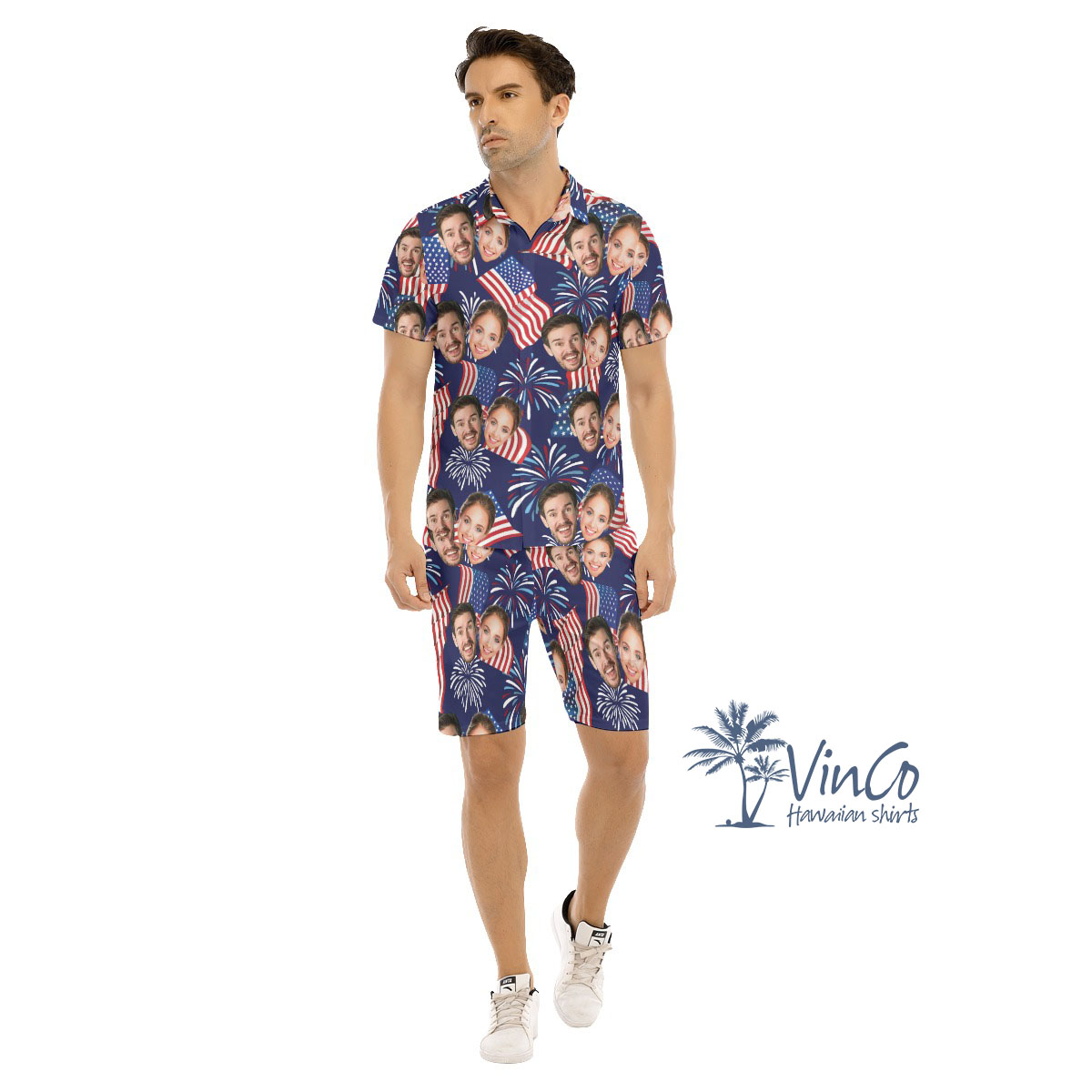 4th Of July Custom Face Men's Hawaiian Set With Multi Faces - variant image 1